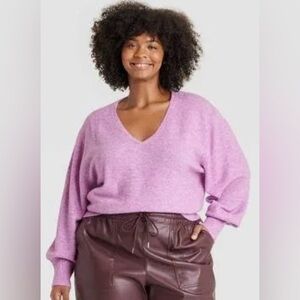 NWT A New Day Cozy Knit V-Neck Pullover Sweater in Purple